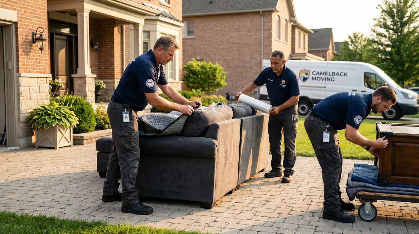 Large estate moving crew wrapping furniture in Ionia, MI
